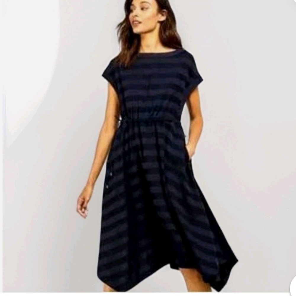 Ted Baker Linnie Hanky Hem Navy Stripe Midi Dress Size 1